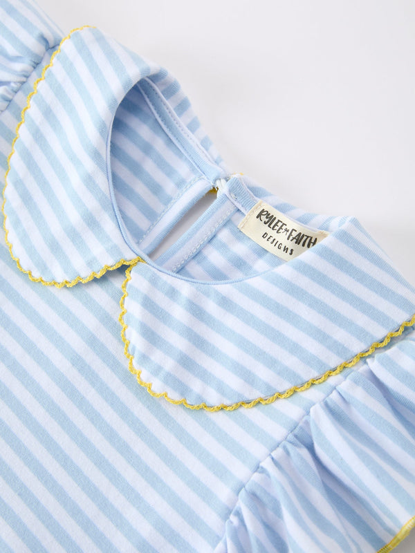 Girls Back To School Crayon Dress Ruffle Petal Collar Applique