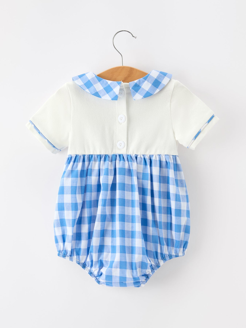 Boys 4th of July Plaid Romper Embroidery Petals Collar