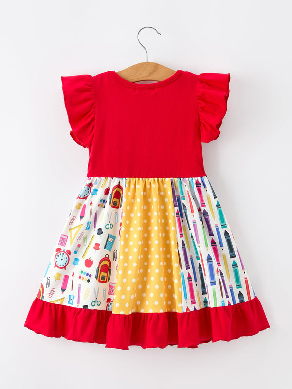 Girls Back To School Pencil Twirl Dress Ruffle Patchwork