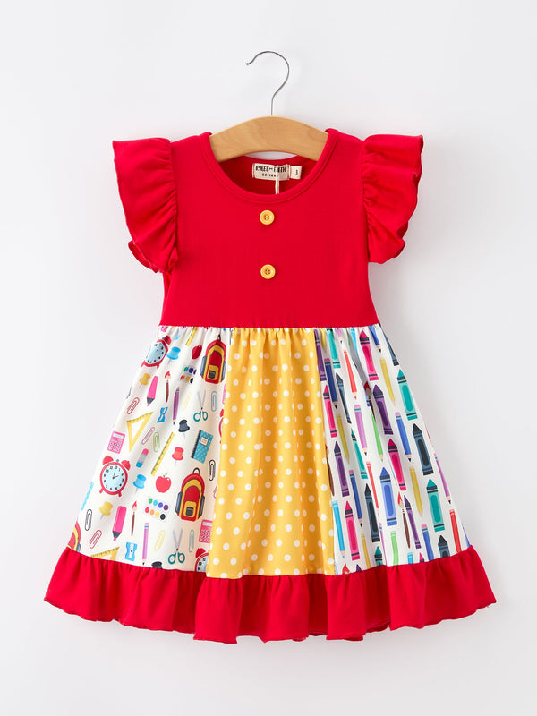 Girls Back To School Pencil Twirl Dress Ruffle Patchwork