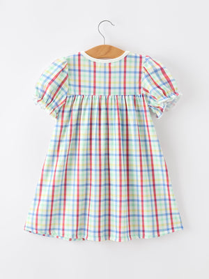 Girls Back To School Dog Plaid Twirl Dress