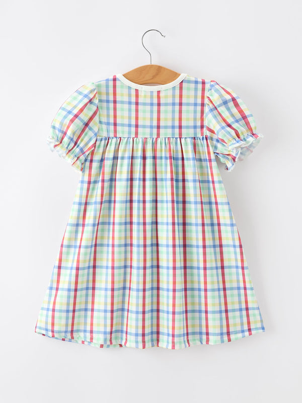 Girls Back To School Dog Plaid Twirl Dress