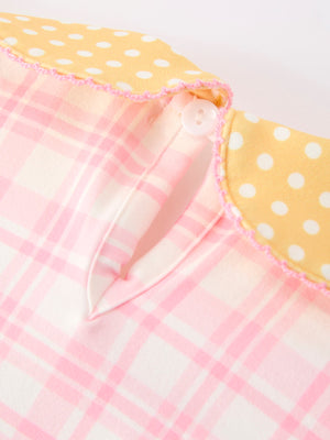 Girls Back To School Pencil Plaid Twirl Dress Bow Petals Collar