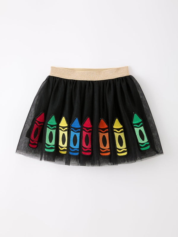 Back To School Crayon Girls Skirt Tulle Applique Skirt