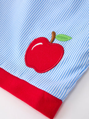 Back To School Apple Pencil Embroidery Boy Top Shorts Set