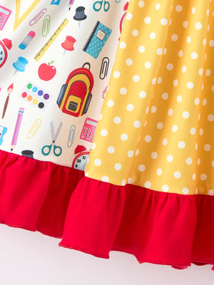 Girls Back To School Pencil Twirl Dress Ruffle Patchwork