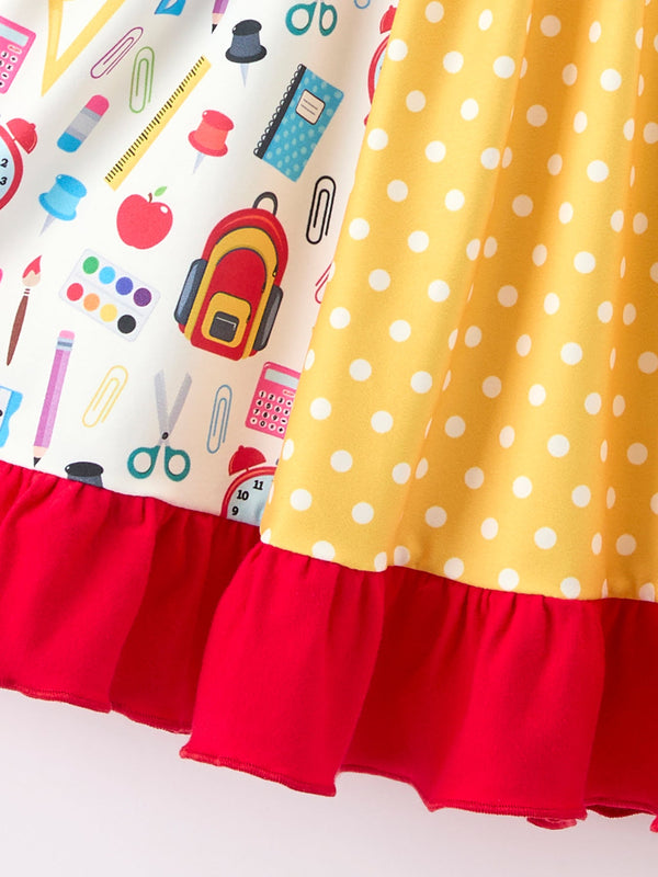 Girls Back To School Pencil Twirl Dress Ruffle Patchwork