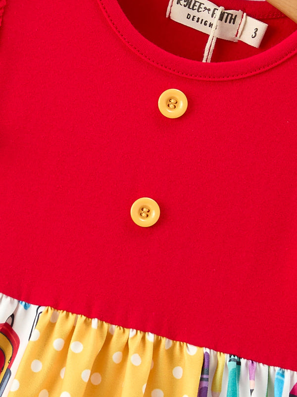 Girls Back To School Pencil Twirl Dress Ruffle Patchwork