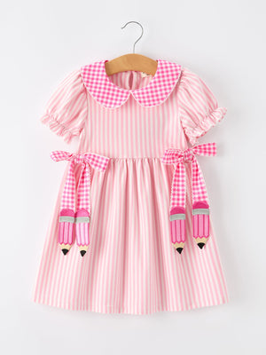 Back To School Girls Striped lapels Bow Dress