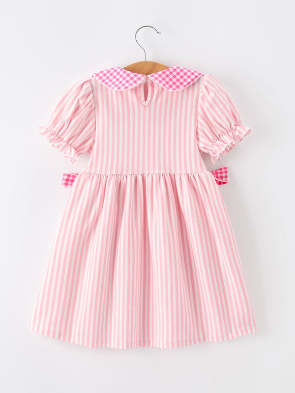 Girls Back To School Pink Plaid Petals Collar Pencil Applique Dress