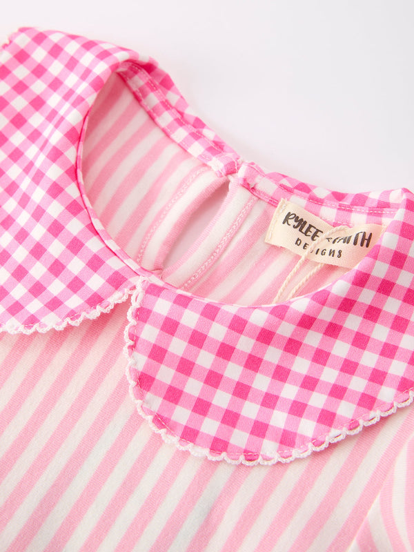 Back To School Girls Striped lapels Bow Dress