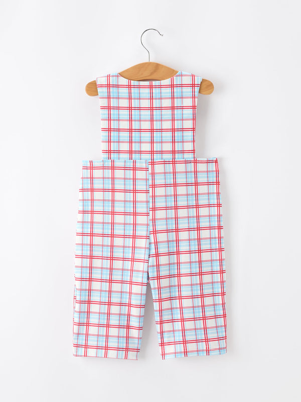 4th of July Plaid Boys Romper Smocked Flag Button Strap