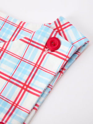 4th of July Plaid Boys Romper Smocked Flag Button Strap