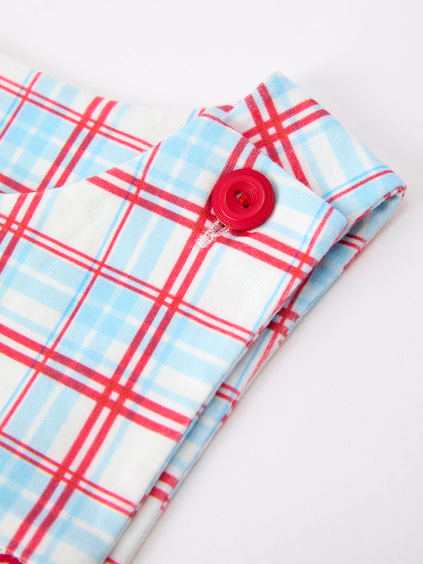 4th of July Plaid Boys Romper Smocked Flag Button Strap