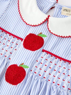 Back to School Apple Chenille Girls Dress Petals Collar