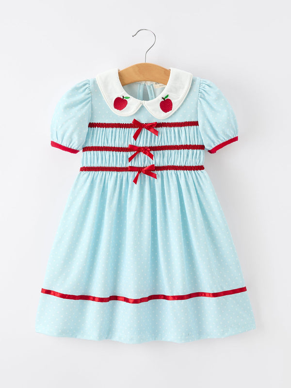 Back to School Apple Applique Girls Dress Petals Collar Bow
