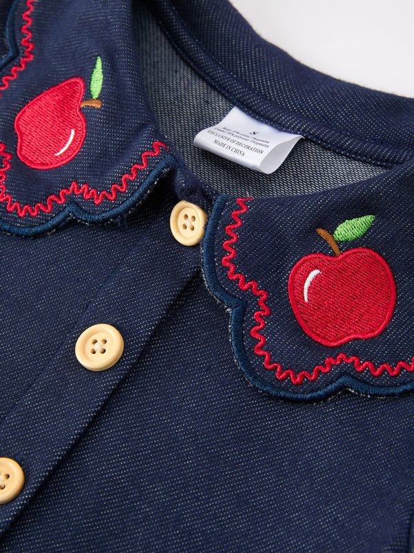 Back to School Apple Applique Girls Dress Petals Collar