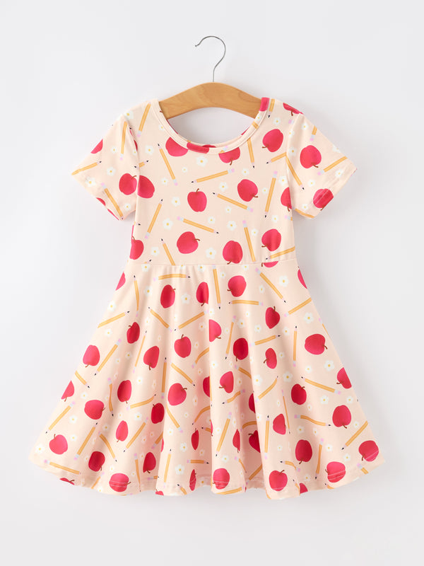 Girls Back To School Apple Pencil Twirl Dress