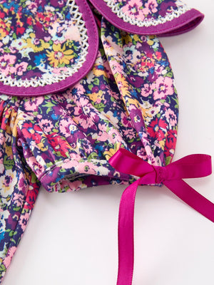 Purple Floral Bow Petals Collar Girls Dress