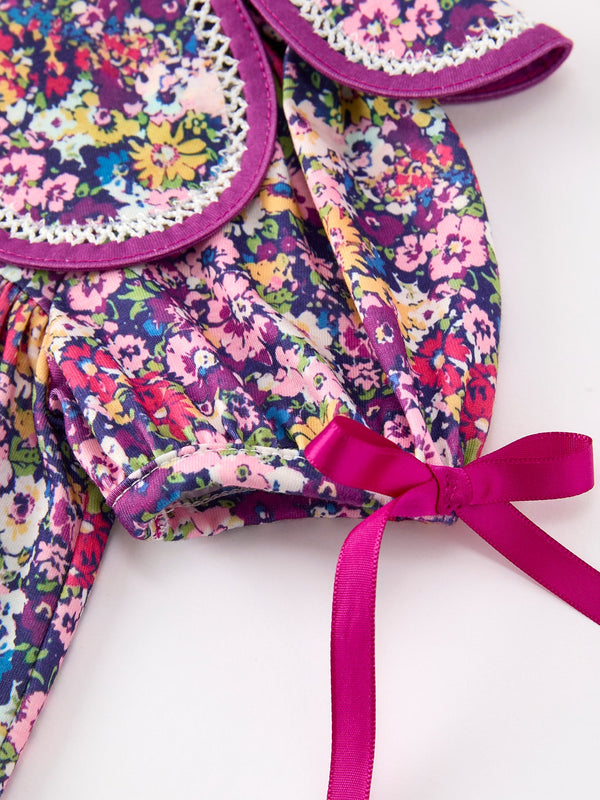 Purple Floral Bow Petals Collar Girls Dress