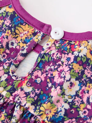 Purple Floral Bow Petals Collar Girls Romper