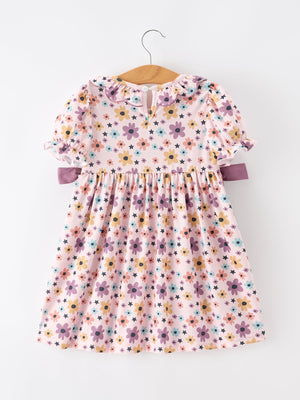 Halloween Thanksgiving Pumpkin Floral Bow Girls Dress
