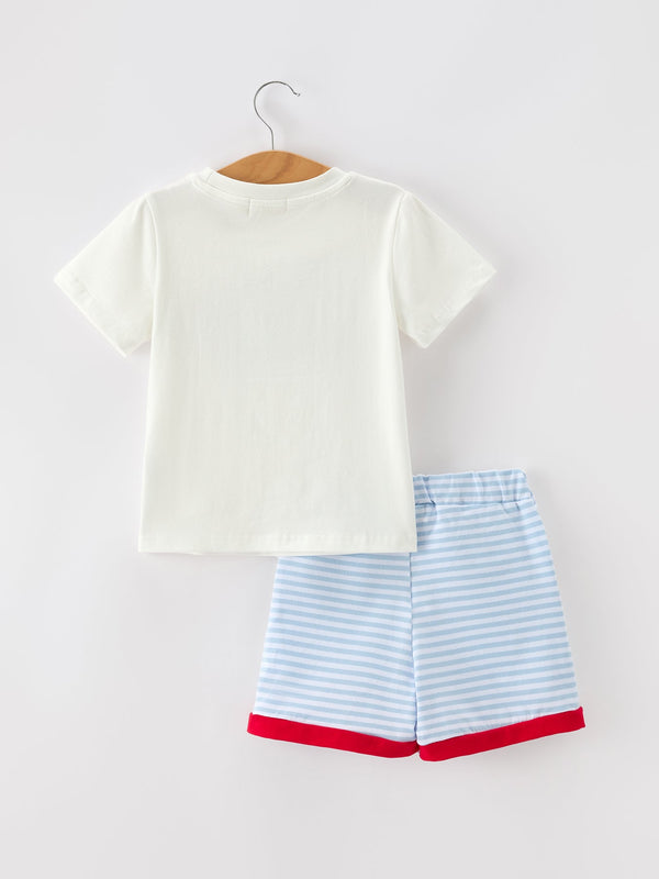 4th of July Flag Applique Boy Top and Shorts Set