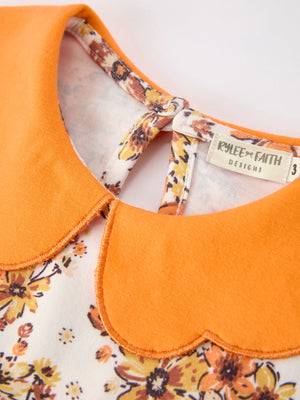 Fall Orange Floral Girl Dress Petals Collar