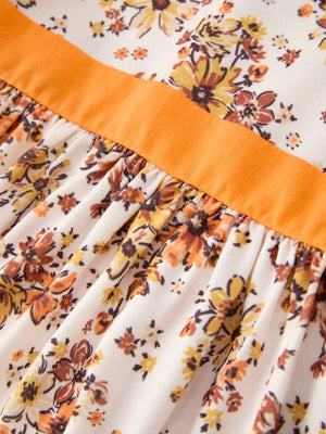 Fall Orange Floral Girl Dress Petals Collar
