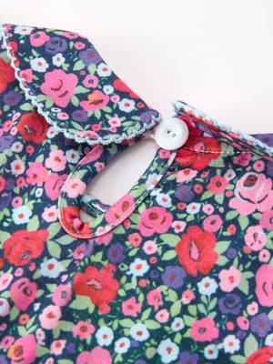 Blue Bow Floral Smocked Girl Bloomer Set