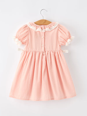 Western Horse Embroidery Girls Dress Lace Petals Collar Puff Sleeve
