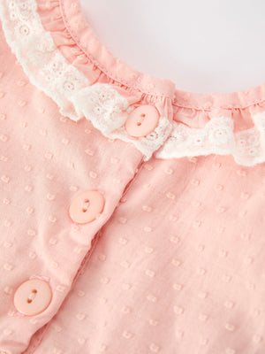 Western Horse Embroidery Girls Romper Lace Petals Collar Puff Sleeve