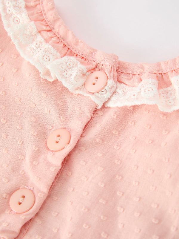 Western Horse Embroidery Girls Romper Lace Petals Collar Puff Sleeve