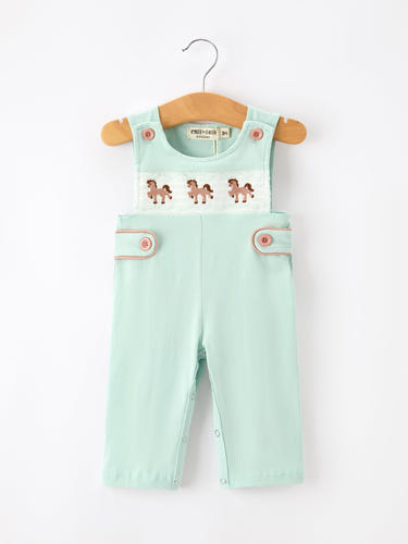 Western Horse Embroidery Boys Jonjon Sleeveless Romper