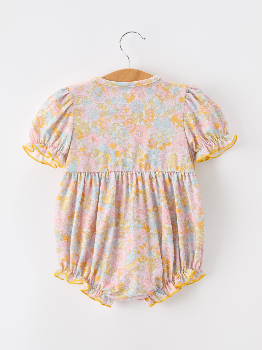 Yellow Bow Smocked Floral Baby Bubble