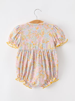 Yellow Bow Smocked Floral Baby Bubble