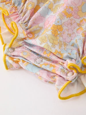 Yellow Bow Smocked Floral Baby Bubble