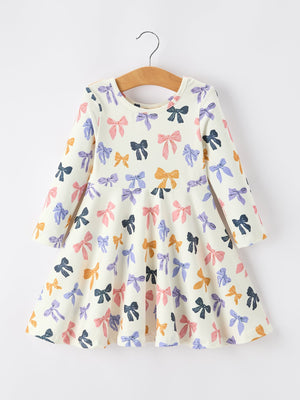 Halloween Bow Girls Dress Long Sleeve Twirl Dress