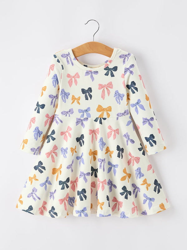 Halloween Bow Girls Dress Long Sleeve Twirl Dress