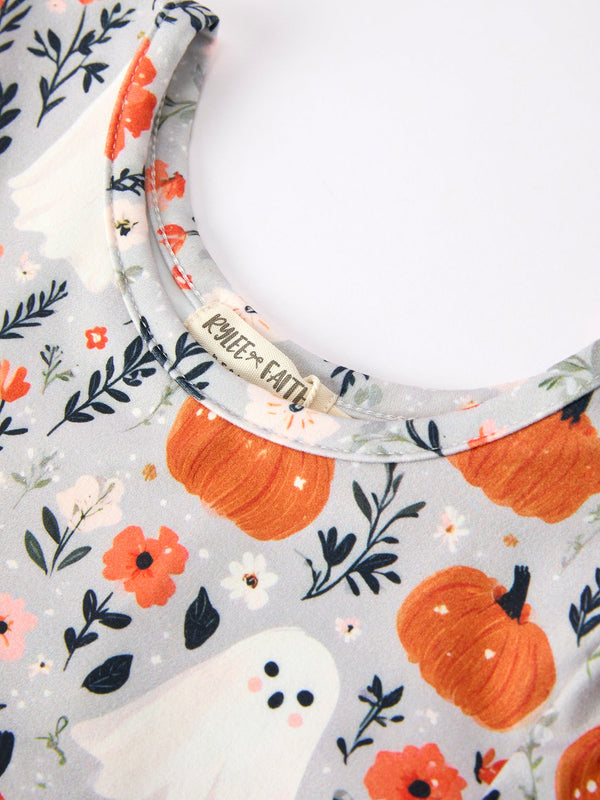 Halloween Pumpkin Ghost Girls Dress Long Sleeve Twirl Dress