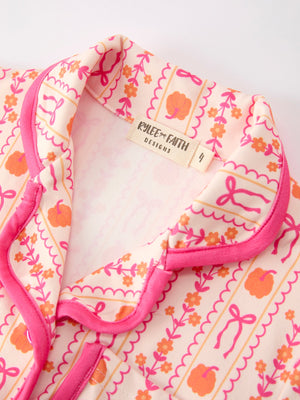 Halloween Thanksgiving Pumpkin Bow Girls Pajama Set
