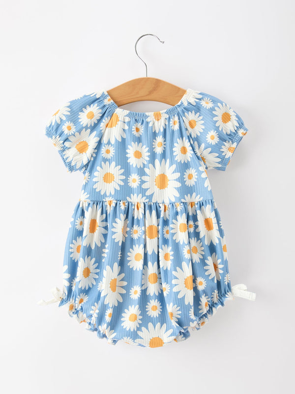 Summer Daisy Print Girls Romper Bow Ruffle