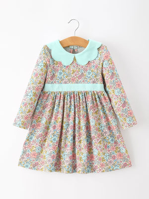 Mint Floral Girl Dress Petals Collar
