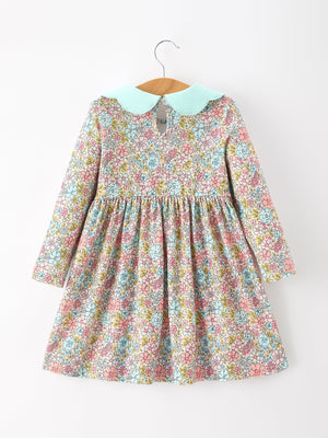 Mint Floral Girl Dress Petals Collar