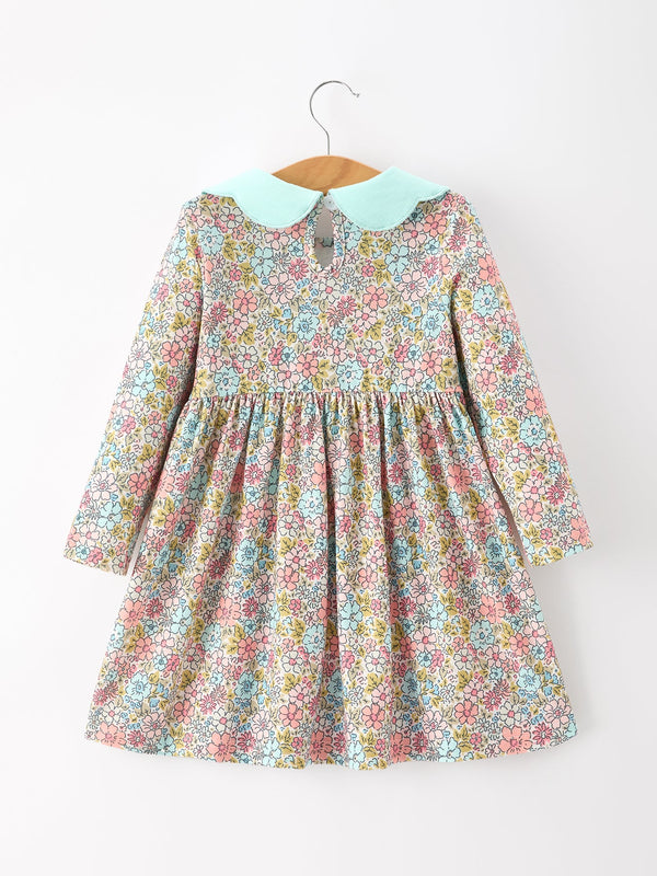 Mint Floral Girl Dress Petals Collar