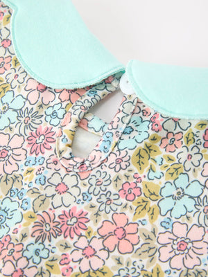 Mint Floral Girl Dress Petals Collar