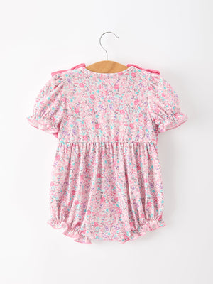 Pink Bow Smocked Floral Baby Bubble