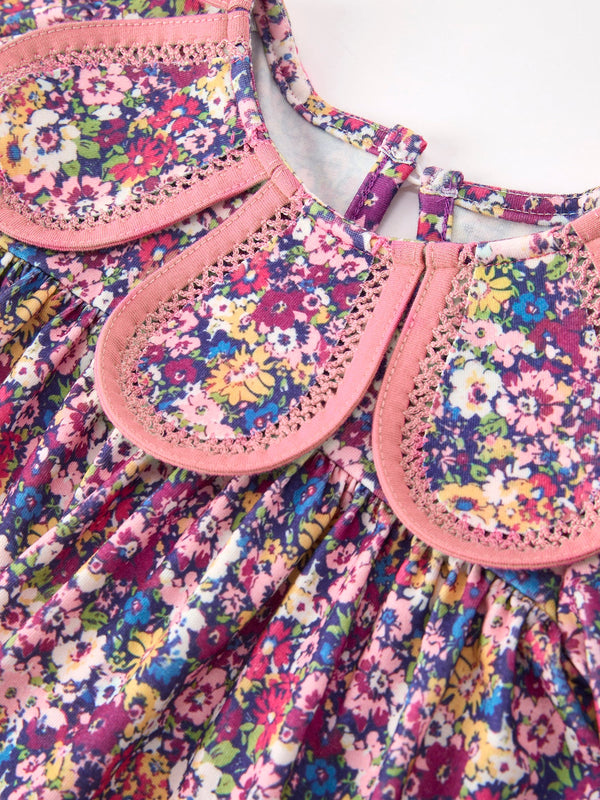 Pink Floral Petals Collar Girl Bloomer Set