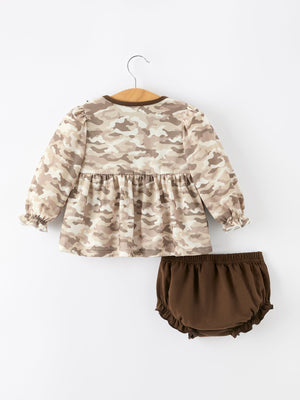 Duck Smocked Camo Baby Bloomer Set Bow Detail