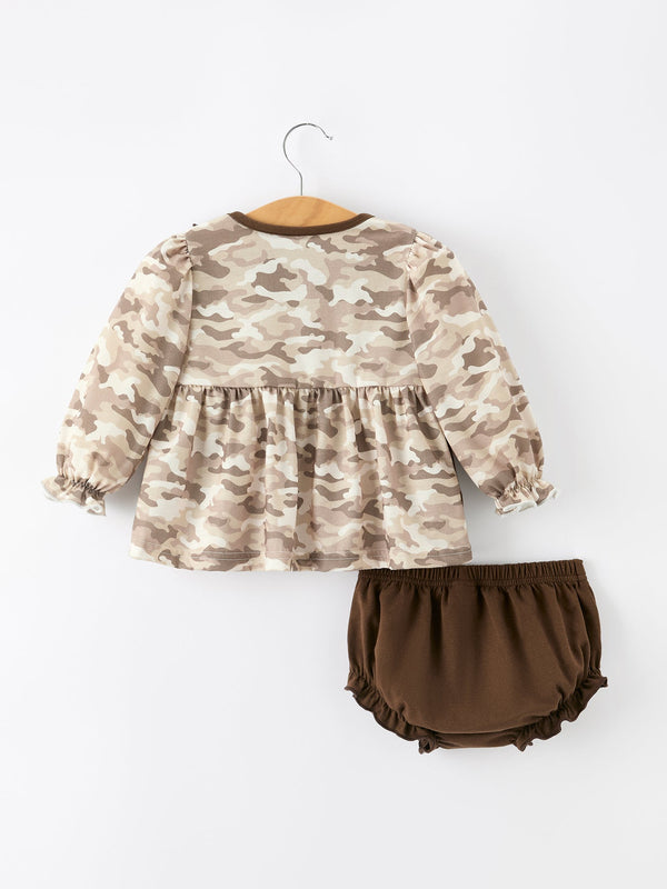 Duck Smocked Camo Baby Bloomer Set Bow Detail